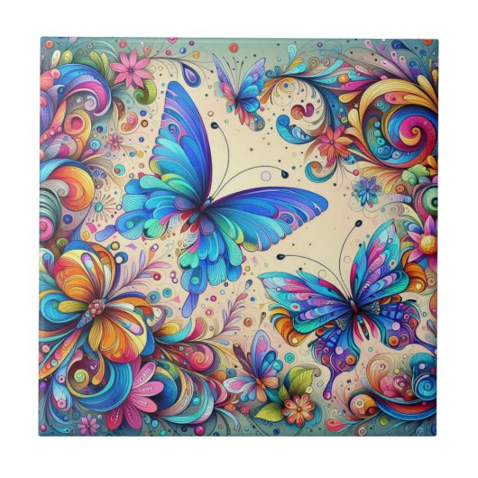 Keramik Tile - Wirbellose Schmetterlinge Fliese (Vorderseite)