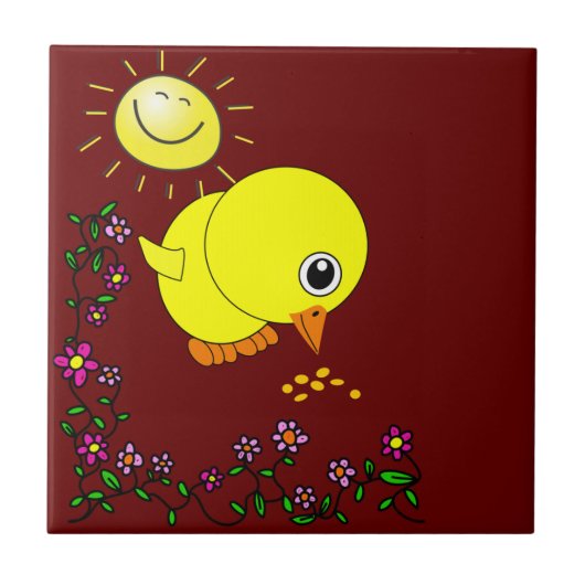 Keramik Tile Yellow Chick Floral Sun Fliese (Vorderseite)