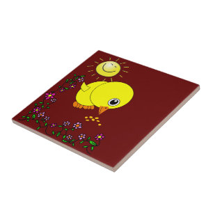 Keramik Tile Yellow Chick Floral Sun Fliese