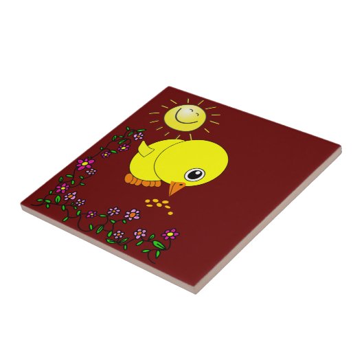 Keramik Tile Yellow Chick Floral Sun Fliese (Seite)