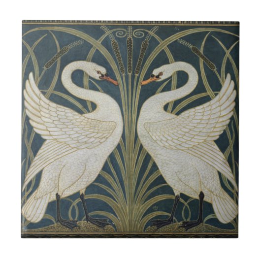Keramik Tiles - Jugendstil-Schwäne Fliese (Vorderseite)