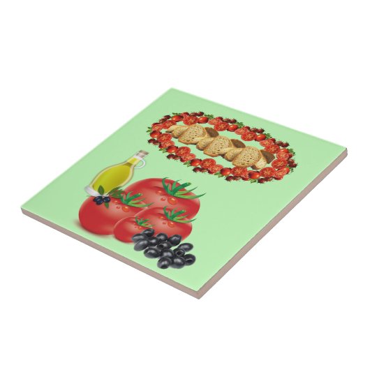 Keramik Tomate, Olivenöl, Oliven, Brot Fliese (Seite)