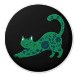 Keramik-Türgriff Grüne Blumene Katze Keramikknauf