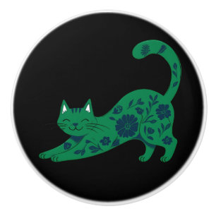 Keramik-Türgriff Grüne Blumene Katze Keramikknauf