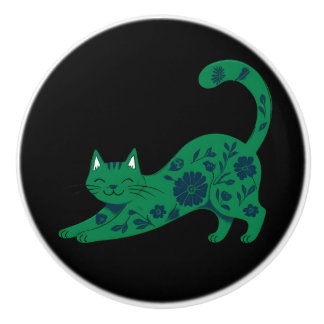 Keramik-Türgriff Grüne Blumene Katze Keramikknauf