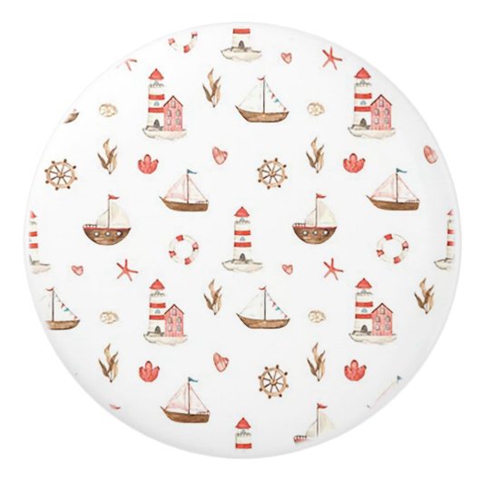 Keramik-Türknauf Boot & Leuchtturm Keramikknauf (Vorderseite)