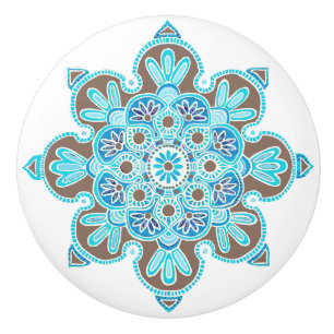 Keramik Turquoise und braune Medaillons Keramikknauf