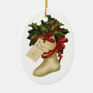 Keramik Vintage Weihnachten Strumpf Ornament