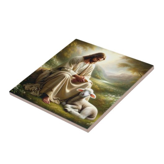 Keramik von Jesus und Lamm Fliese (Seite)