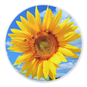 Keramik von Sonnenblumen und Bienen Keramikknauf