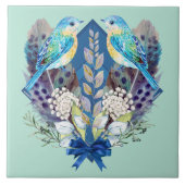 Keramik Wall Tile - Vögel und Federn Fliese (Vorderseite)