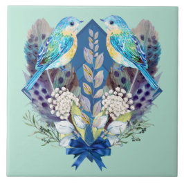 Keramik Wall Tile - Vögel und Federn Fliese