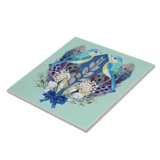 Keramik Wall Tile - Vögel und Federn Fliese (Seite)