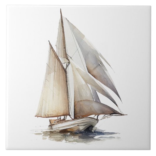 Keramik Wasserfarbe Sailboat Tile Fliese (Vorderseite)
