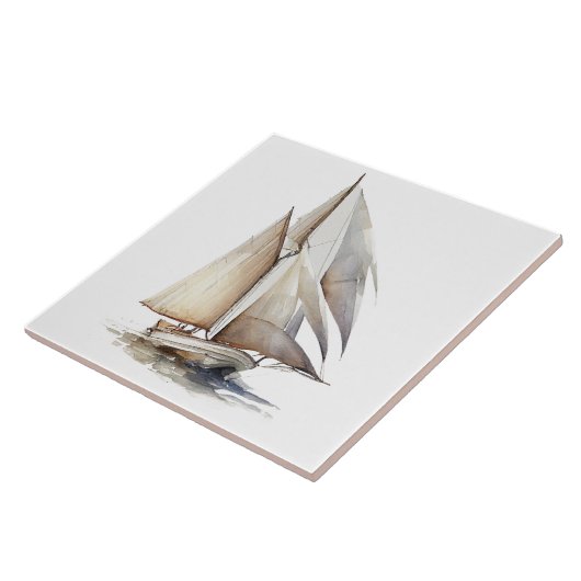 Keramik Wasserfarbe Sailboat Tile Fliese (Seite)
