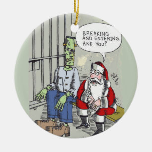 Keramik-Weihnachtsbaumanhänger 'Santa im Gefängnis Keramik Ornament