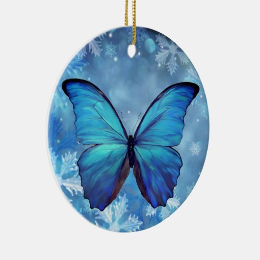 Keramik Weihnachtsschmuck Blue Morpho Butterfly (Rechts)