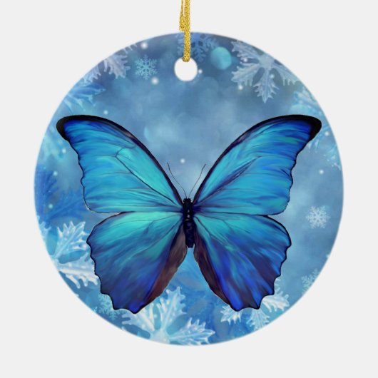 Keramik Weihnachtsschmuck Blue Morpho Butterfly (Hinten)
