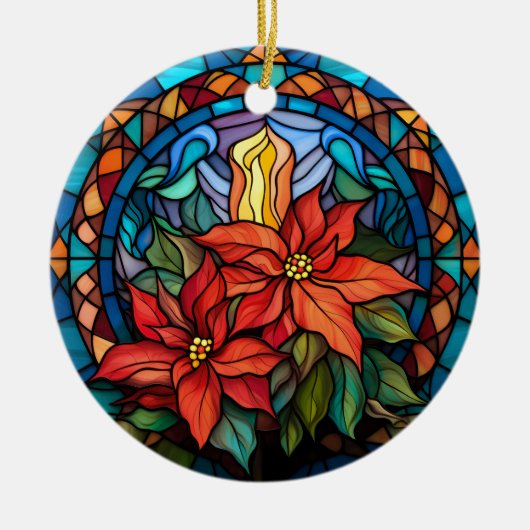 Keramik Weihnachtsschmuck mit Pointsettia (Vorne)