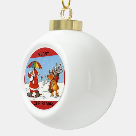Keramikballverzierung mit Sankt und seinem Caddie Keramik Kugel-Ornament (Rechts)