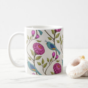 Keramikbecher mit Vogel- und Blumendruck Kaffeetasse