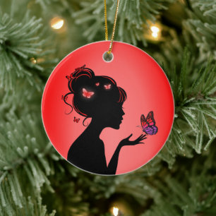 Keramikdekoration Die Frau rote Schmetterlinge Keramik Ornament