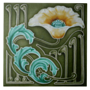 Keramikfliese - Antik aussehende Mohnblume Art Nou