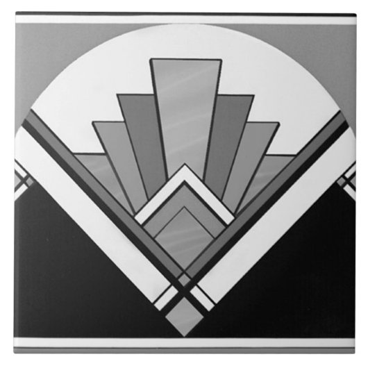 Keramikfliese - Art Deco Fächerdesign B/G/W (Vorderseite)