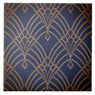 Keramikfliese - Art Deco Fächerdesign Gold/Rot 1