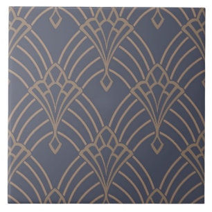 Keramikfliese - Art Deco Fächermuster Lila/Gold 2