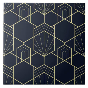 Keramikfliese - Art Deco Gold und Dunkelblau