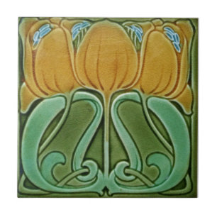 Keramikfliese - Art Nouveau Blumen Gelb