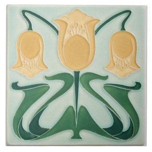 Keramikfliese - Art Nouveau Blumen Gelb