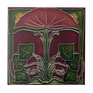 Keramikfliese - Art Nouveau Blumenmuster Rot Grün