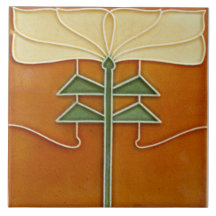 Keramikfliese - Art Nouveau gelbe Blume Orange