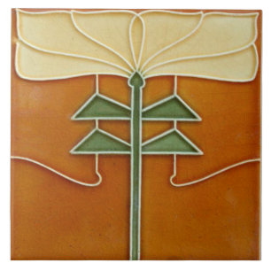 Keramikfliese - Art Nouveau gelbe Blume Orange