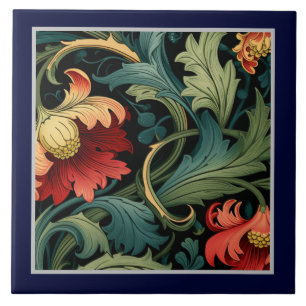 Keramikfliese - Art Nouveau Rotes Blumenmuster 