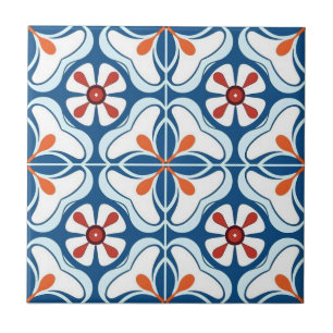 Keramikfliese - Azulejo Orange Blau Weiß