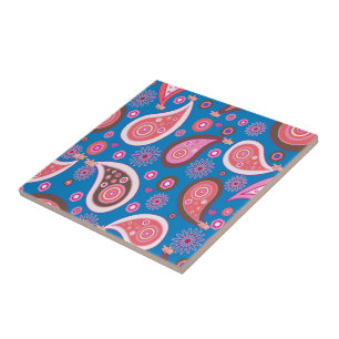 Keramikfliese Blau Rosa Paisley Rosa Schweine