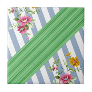 Keramikfliese Blaue Streifen-Blume