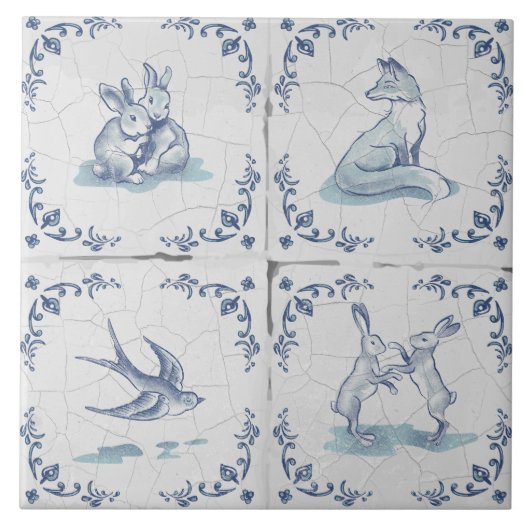 Keramikfliese Delft Untersetzer Waldtiere (Vorderseite)