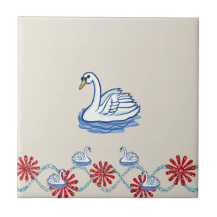 Keramikfliese Floraler Schwan Beige