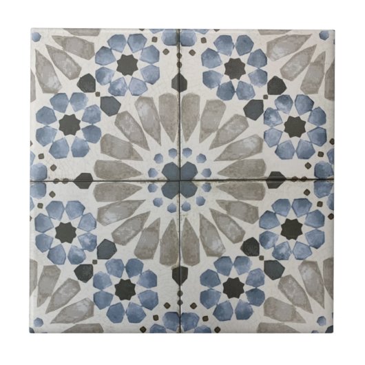 Keramikfliese - Florales Designer Blau Grau Replik (Vorderseite)