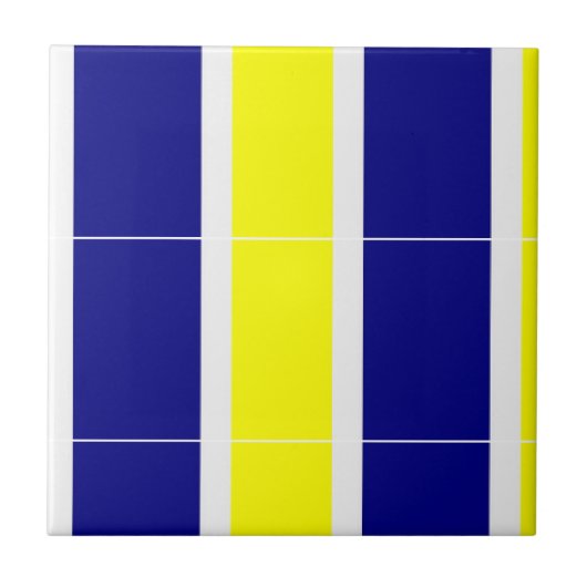 Keramikfliese Gelb & Blau Weiß gestreift Quadratis (Vorderseite)