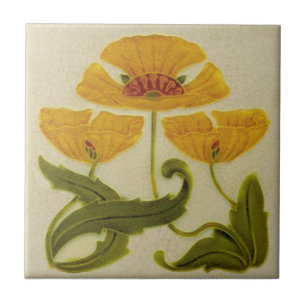 Keramikfliese - Gelbe Blumenköpfe Art Nouveau