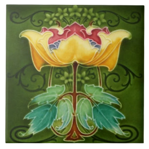 Keramikfliese - Gelbe Blumenkunst Nouveau-Stil