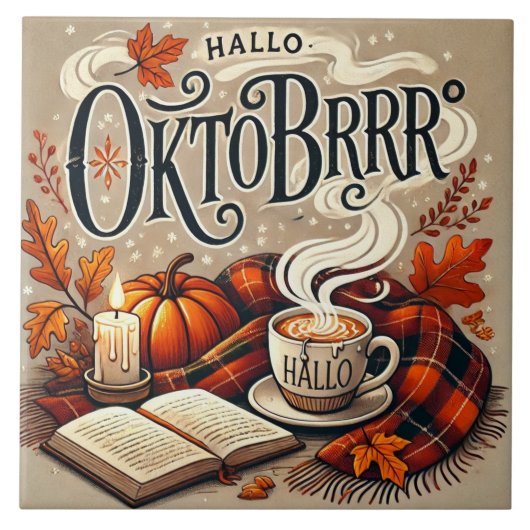 Keramikfliese „Hallo Oktobrrr“ – Herbstliche Deko (Vorderseite)