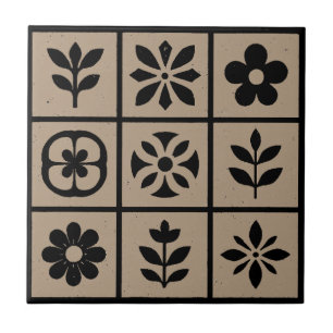 Keramikfliese im Retro-Boho-Blumenmuster Warm br
