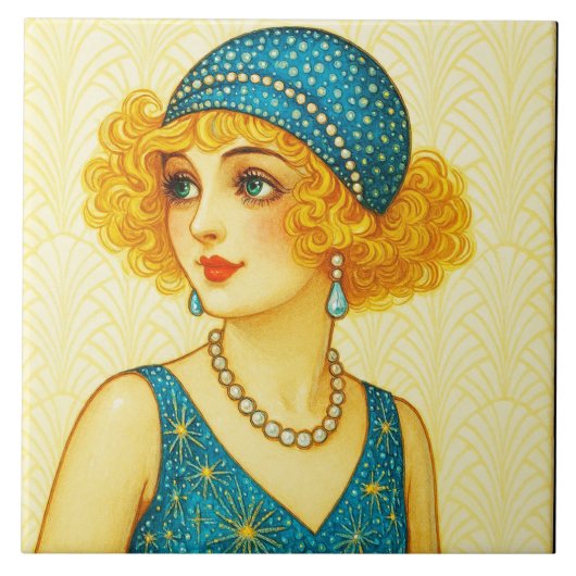 Keramikfliese im Stil von Nell Brinkley: Flapper m (Vorderseite)