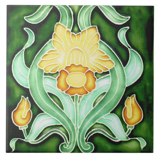 Keramikfliese - Jugendstil Frühlingsdaffodil (Vorderseite)